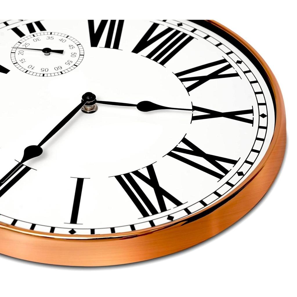 Analog Wall Clock with Sub-Second Dial (12 Inch) (Rosegold, with HD Clear Curved Glass)(Silent Sweep Movement Technology)(Fleet Street in Rose)