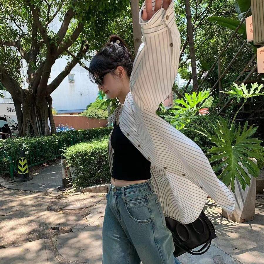 VAYLA Fashion Stripe Shirt Elegant Women Blouses Long Sleeved Gift Tie Oversized Tops for Women Summer Blouse