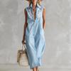 Rochie cămașă casual largă cu dungi, fără mâneci, cu rever, de vară, pentru femei, europeană și americană