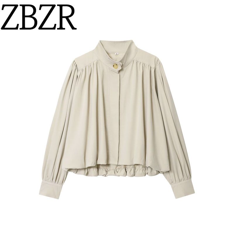 Za New Fall Women's Clothing 2025 Fashion Style French Fashion All-Match Ruffle Turtleneck Tops Short Coat