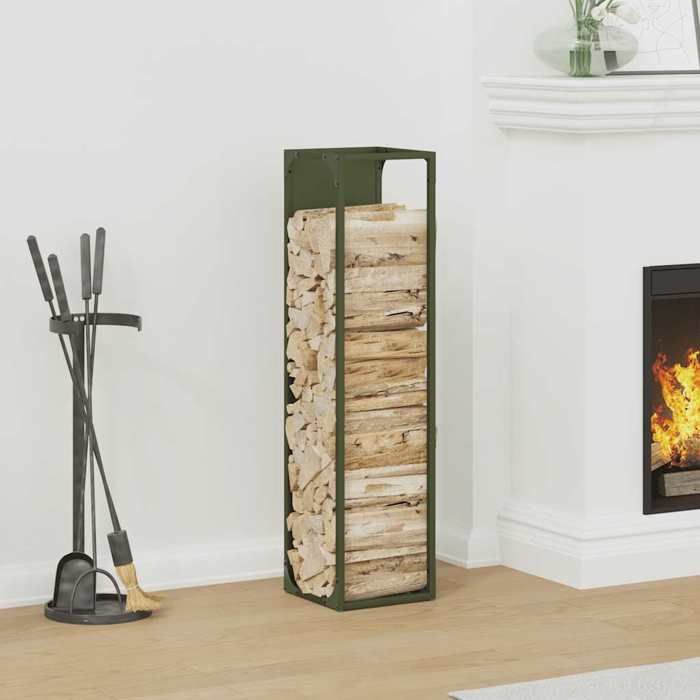 VidaXL Portant de bois chauffage vert olive 25x25x100 cm, support à bûches de cheminée, support à bûches, support à bûches 864270