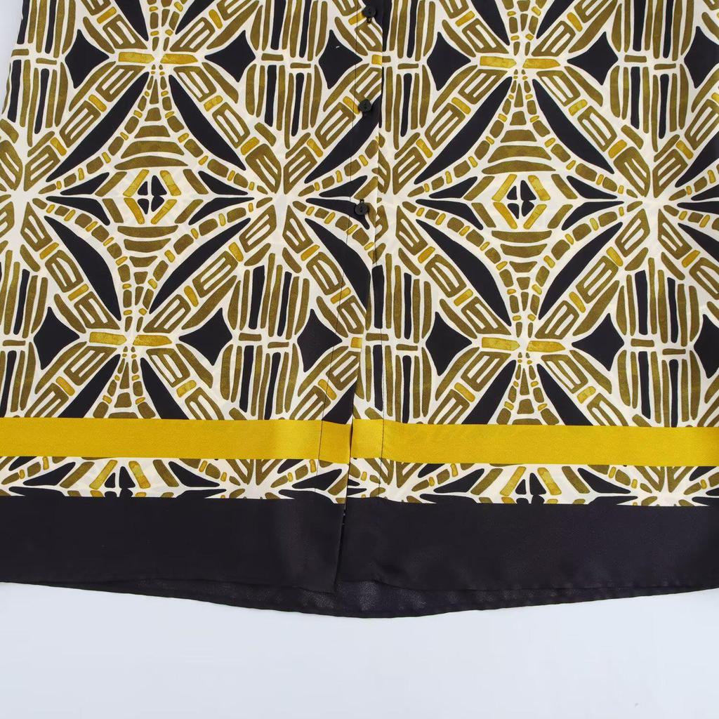 Vestido Midi Estampado con Cinturón y Cuello en V Europeo y Americano para Mujer Primavera 2025