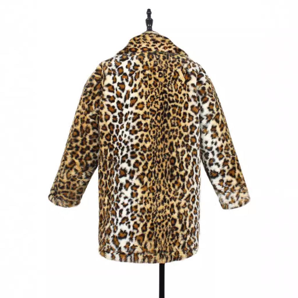 Long Leopard Print Suit Collar Leopard Print Imitation Fur Jacket Women's Casual Coat Autumn and Winter