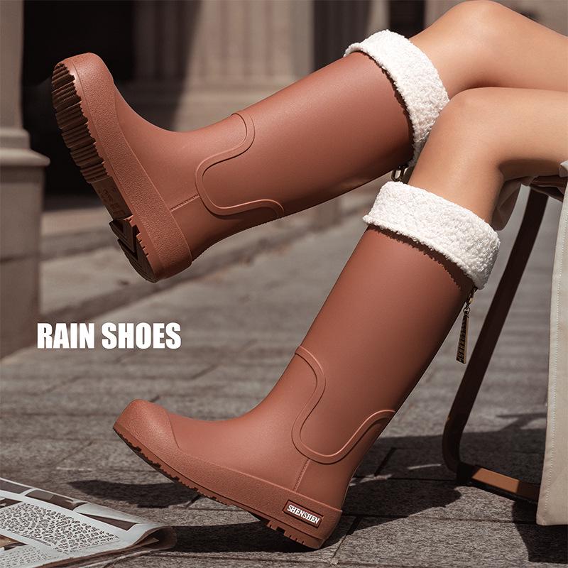 Women's Waterproof High-Top Rain Boots - Non-Slip, Wear-Resistant, Low Heel, Korean Style, Four Seasons Outdoor Use