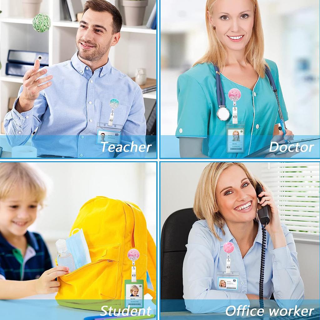 Glitter Sequins Drops Retractable Badge Reel Id Badge Holder for Nurse Doctor Name Holder Retractable Keychain