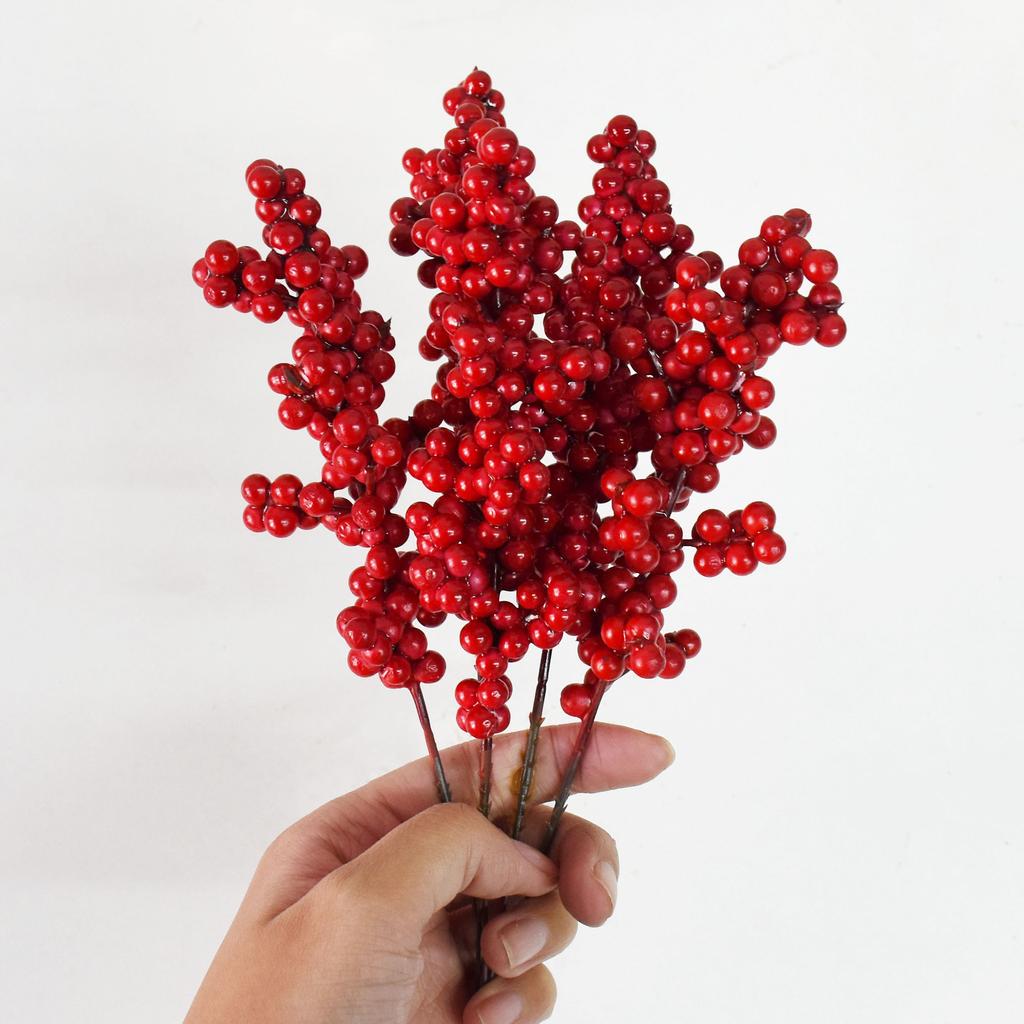 10 stuks Kunstbessen Kerstdecoratie Bloemen Rode Bessen Takken Kerstboom Feest Huis Tafel Ornament Rode Krans DIY