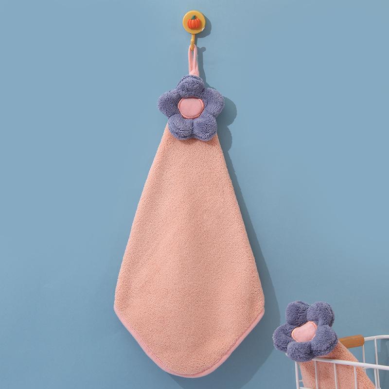 Soft Cute Cartoon Coral Fleece Hanging Hand Towel - Absorbent Kitchen Wiping Cloth