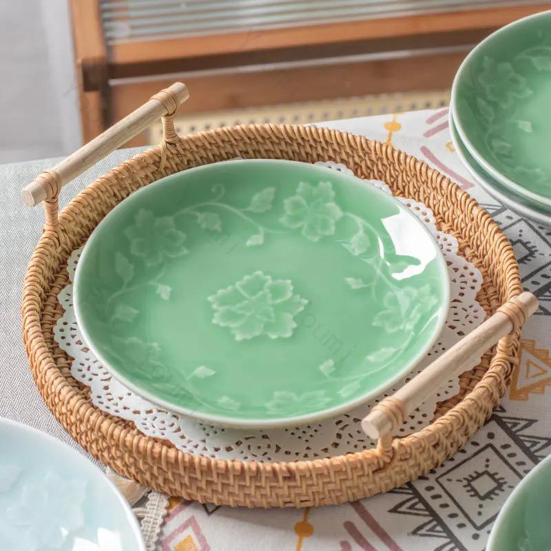 Kreativ Relieff Blomster Keramisk Tallerken High End Kinesisk Stil Middagstallerkener Deilige Retter Salattallerken Utsøkt Hjemmebordsservise