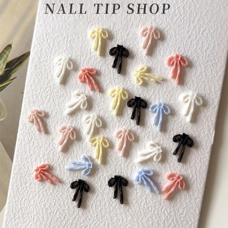 30Pcs Candy Color Bow Nail Art Accessories Ribbon Bow 3D Resin Nail Charms Cute Ribbon Japanese Nail Decoration Accessories