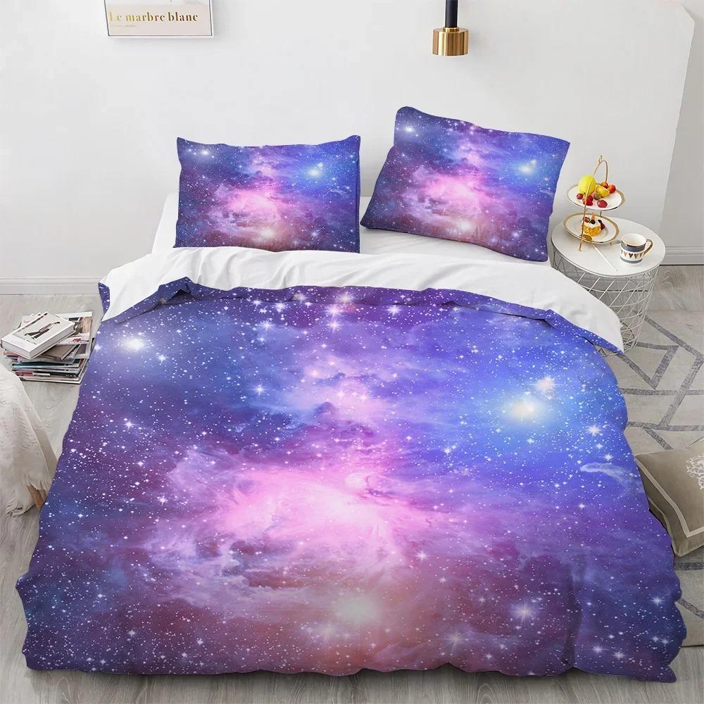 Galaxy Planet King Queen Duvet Cover Universe Sky Bedding Set 3D Blue Earth Outer Space Astronomy Polyester Quilt Cover