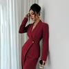 Women's Tailored V-Neck Blazer and Wide Leg Pants Suit Set