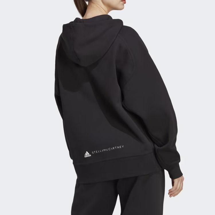 Adidas Solid Logo Print Hoodie Women Tops Black HR2200