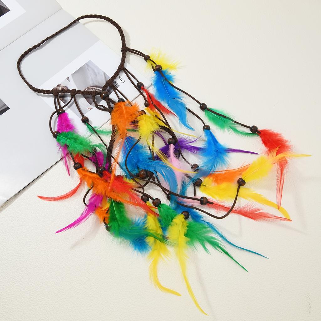 Indisches Mädchen Kopfschmuck Boho Bunt Lange Federn Quaste Verstellbar Native Kopfbedeckung Haarschmuck Damen Festival Zubehör