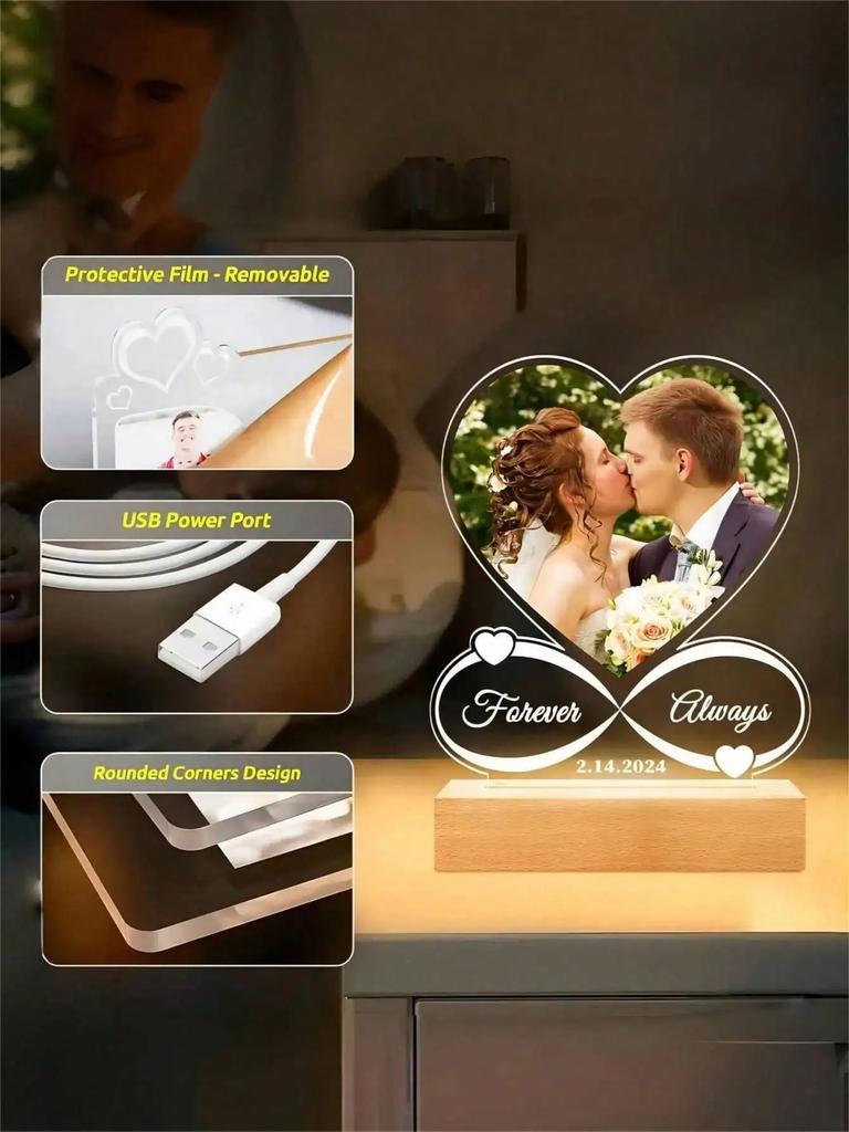 Custom Acrylic Heart Picture Frame with Photo Personalized Anniversary Gift for Couples - Choose Color Women Men