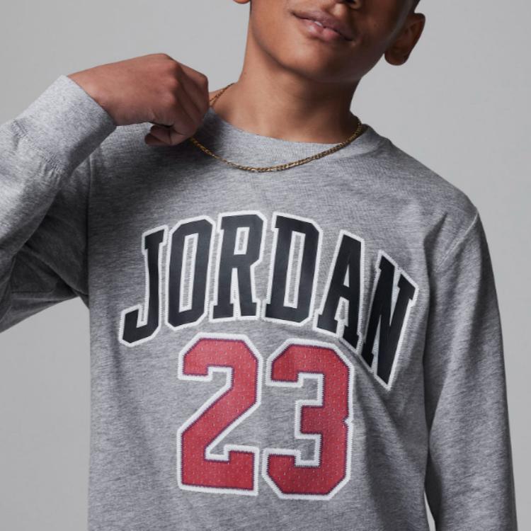 Jordan Practice Flight Long Sleeve Tee With Letter And Number Print Kids Tops Gray 95C591-GEH