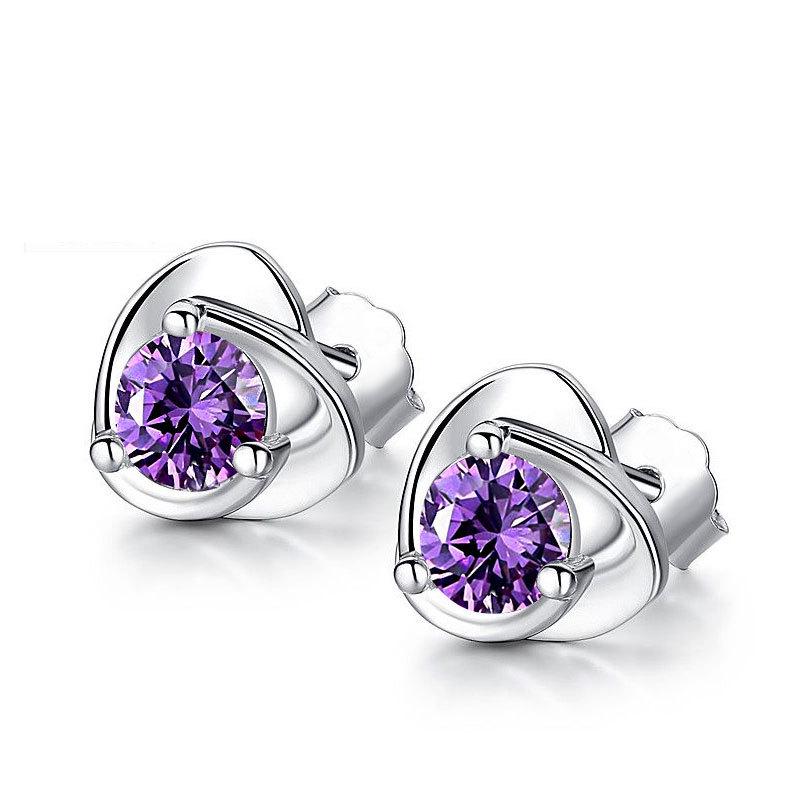 Amethyst Heart-Shaped Rotating Earrings: Fashionable and Cute Ear Jewelry фиолетовый