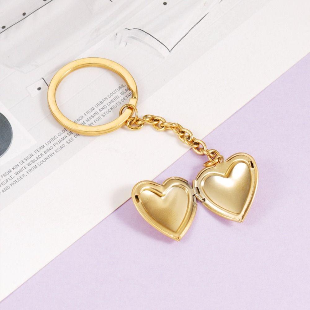 2Pcs Bag Hanging Photo Hold Keyring DIY Stainless Steel Keychain Funny Heart Album Keychain Gifts