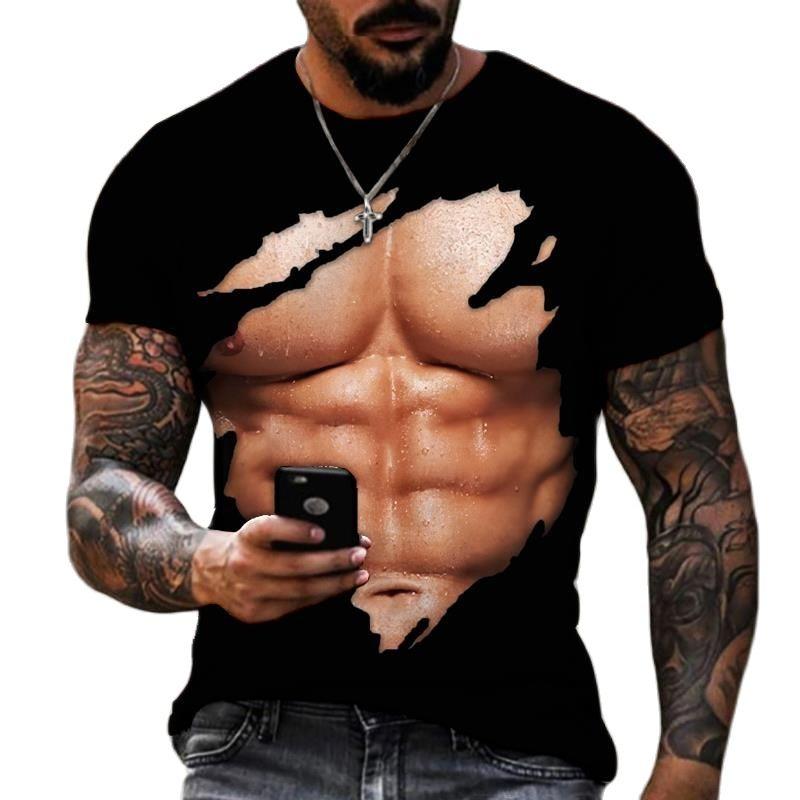 Herr 3D Muscle Cool Trend Street Style Sommar Cool Andningstryck T-shirt Harajuku Mode Fritidskläder Personlig rundhalsad kort ärm