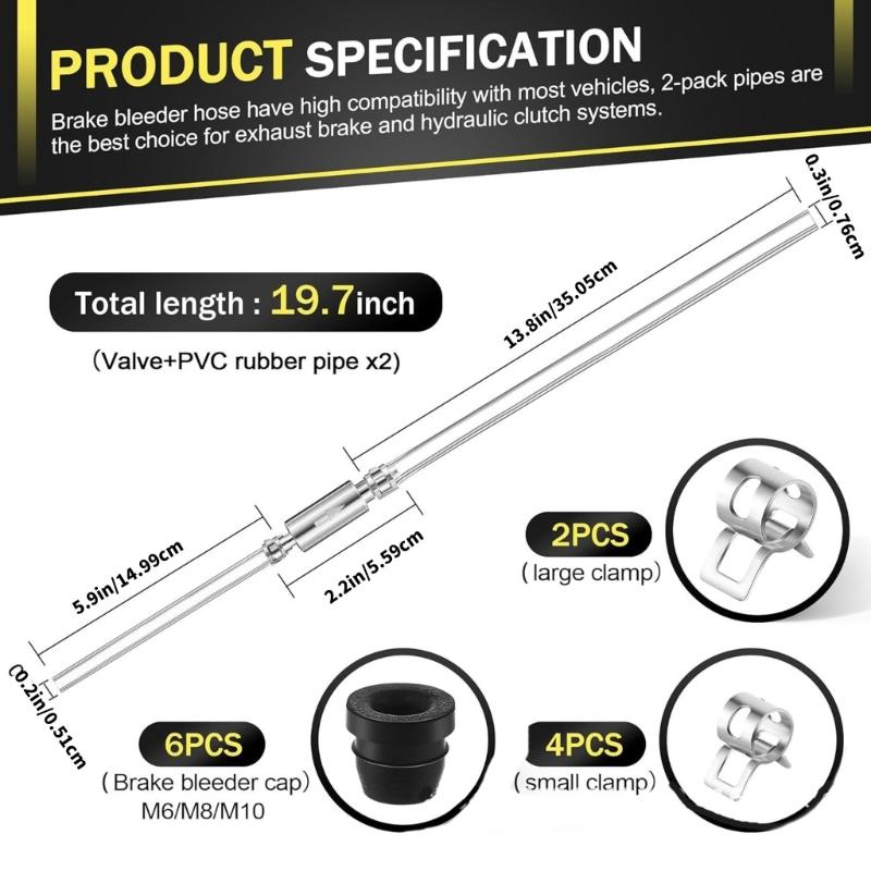 Motorcycle Brake Bleeder Kit with Caps and Clamp Brake Bleeder Hose One Way Check Valves Tube Bleeding Tool Bleeder Hose