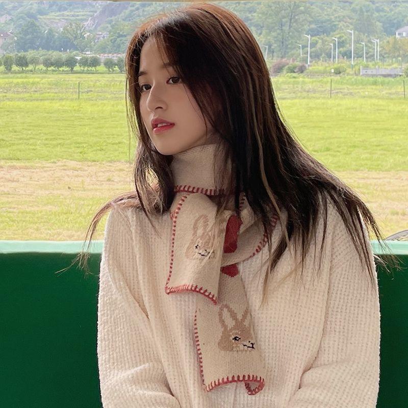 

New Autumn and Winter Short Neck Scarf for Women Knitted Neck Protector Soft Girl Korean Versatile Warm Love Kangaroo Head Student 35*175cm