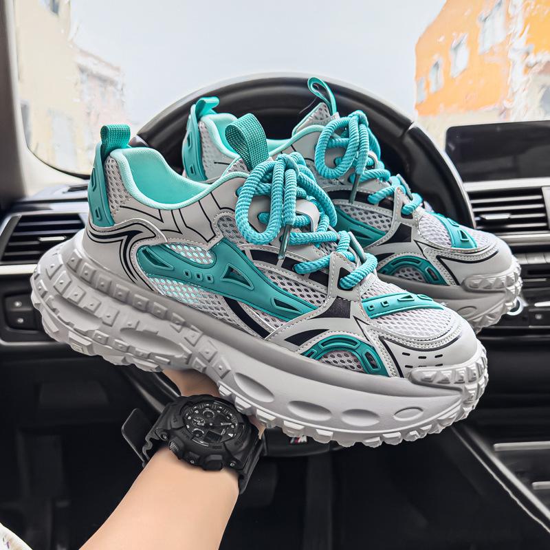 2025 Summer Trendy Men's Dad Sneakers: 5cm Height Boost, Color Block, Thick Tire Sole, Casual Style