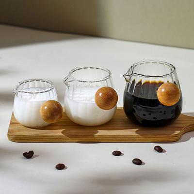 50/100/150 ml Glas-Messbecher mit Holzgriff für Espresso, DIY-Milchkännchen, Kaffeezubehör, transparente Küchenmessbecher