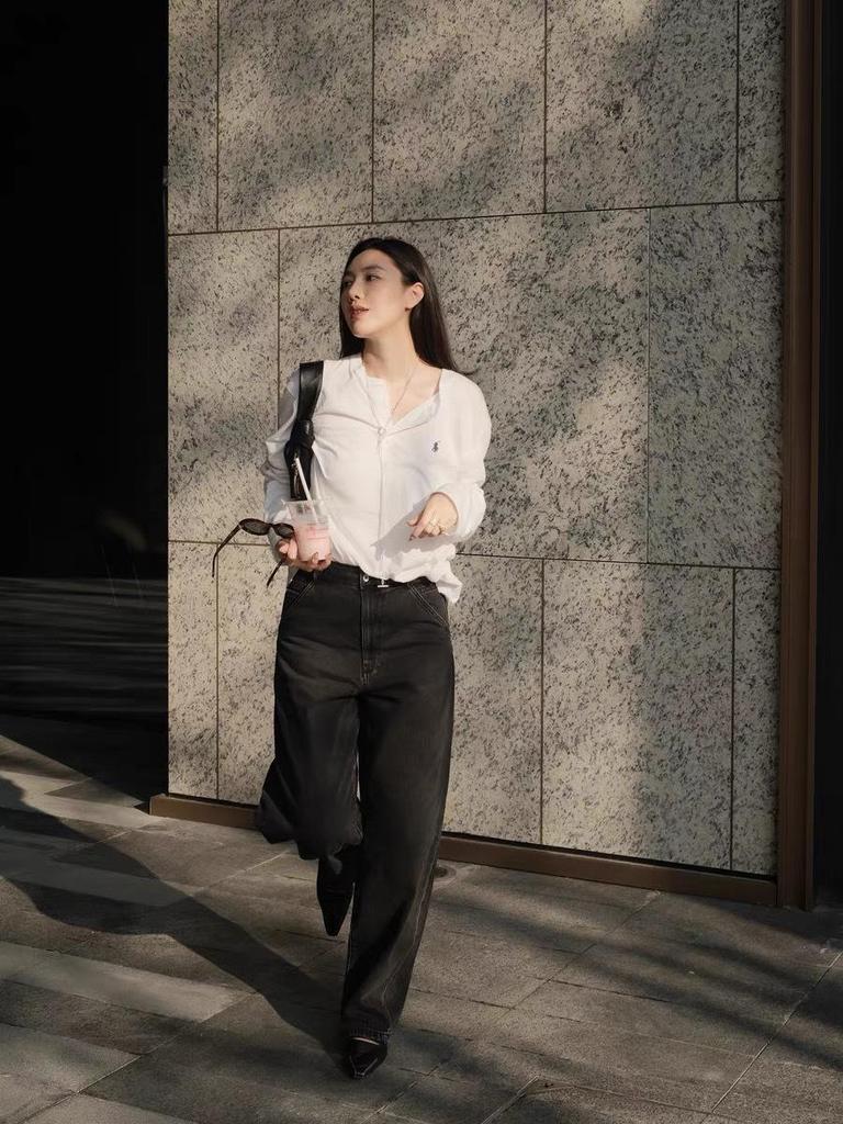 A3 Blugi Retro Denim Largi cu Picior Lat: Culoare Originală, Neutru, Talie Medie-Înaltă, Croială cu Biberon pentru Femei