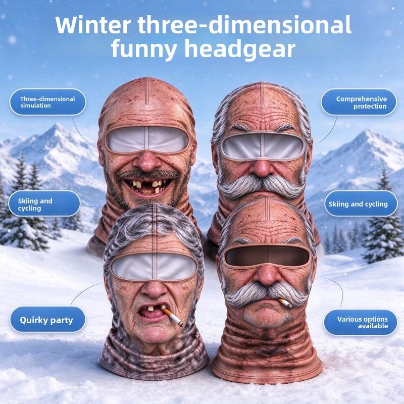 Riding Warm Headgear for Outdoor Sports, Ski Mask, Winter and Autumn Animal Pattern Funny Face Mask