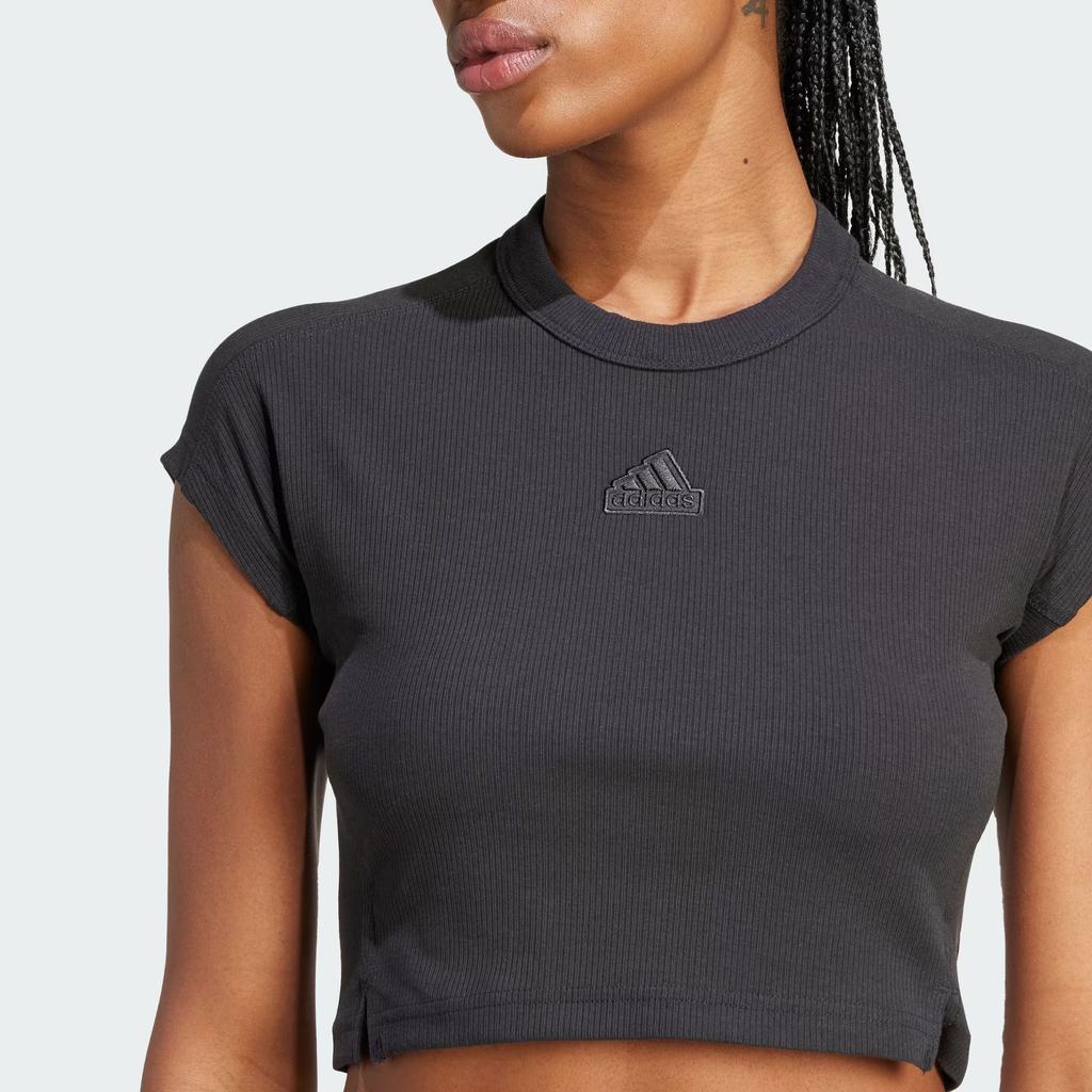 Adidas Lounge Ribbed Crop Tee With Logo Women Tops Black IT2547