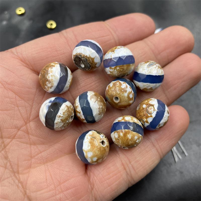 Ten Thousand Jade Faceted Agate Beads - Retro Distressed Round for DIY Jewelry Diameter approx. 14mm