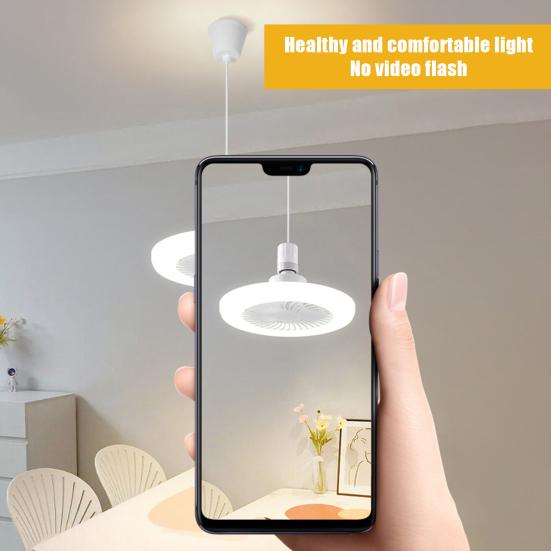 Geschlossener Deckenventilator mit Lichtfernbedienung, 3 Geschwindigkeitsstufen, geräuscharm, energiesparend, E27, Mini-Deckenventilator ohne Flügel, LED-Lampe