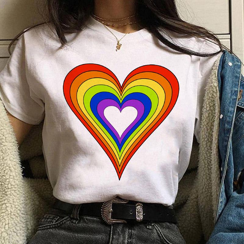 Women Casual T Shirt Womens Fashion Cute Love Print Harajuku Female Basic Short Sleeve T-Shirt White Simple Tshirts Tops Tshirt