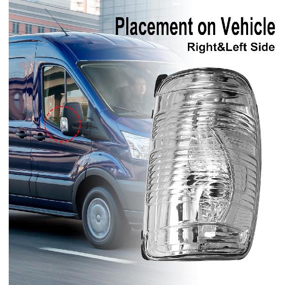 EATAKWARD 2 PCS Wing Mirror Left Driver & Right Passenger Side Turn Signal Light Indicator Lamp Lens Cover Replacement For Ford Transit T150 250 350
