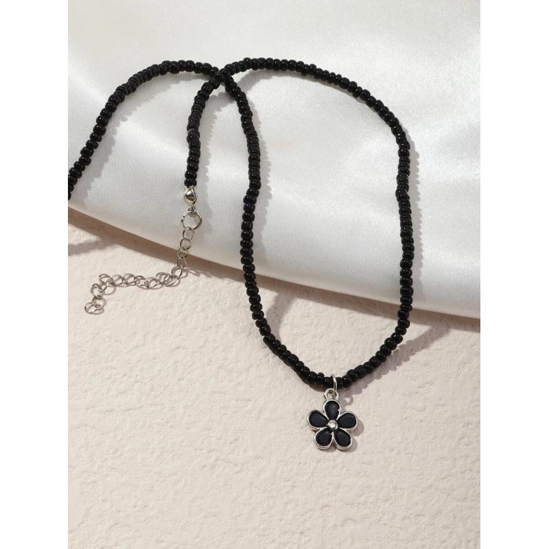 1pc Dainty Flower Charm Beaded Necklace, Perfect for Valentines & Everyday Sweet Style