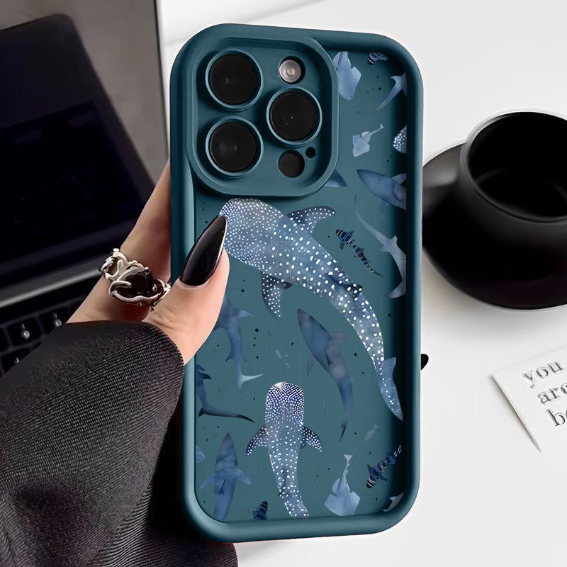 

Для iPhone 16 Pro Max 16E 15 14 Pro 13 12 11 чехол с принтом китового дерева, противоударный мягкий защитный чехол для линз из ТПУ с матовым покрытием iPhone 13 Pro синий