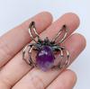 Natural Gem Stone Spider Brooch for Backpacks Jackets Hats Pants Jewelry Accessory Natural Quartz Halloween Spider Pin Brooch