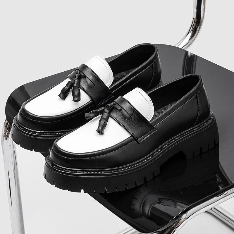 

Spring Autumn Color Blocked Tassel Thick Soled Loafers High-end Youth Fashi Shoes That Are N Slip and Breathable 38 чёрный