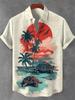 Surfing Print Men's Shirt Summer Anime Retro Lapel Hawaiian Beach Shirt Casual Single Breasted Short Sleeved Top
