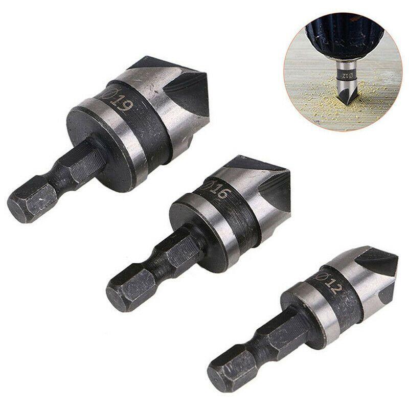 Durable 3pcs Hex Countersink Boring Bore Quick Change Drill Bit Tool Set Ideal For Wood And Metal Projects