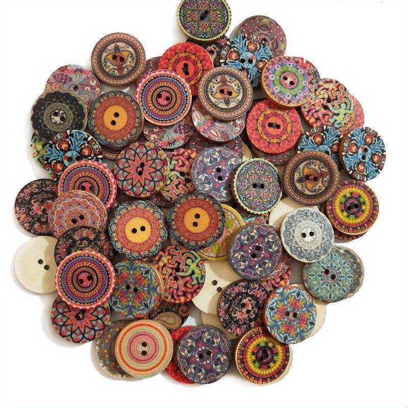 50pcs Retro Wooden Buttons 2 Holes Handwork Sewing Scrapbook Clothing Bosian Style Button DIY Crafts Accessories Decor