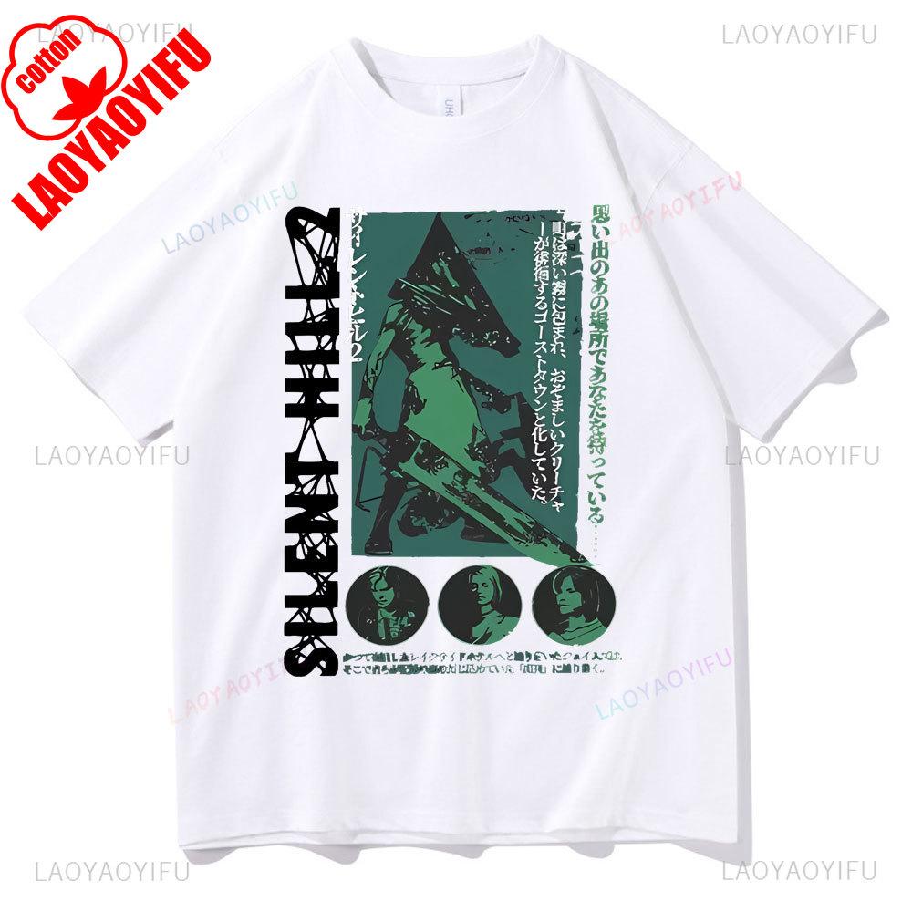 Horror Game Fun Silent Hill 2 Printing T Shirts Male Rock Shortsleev Tees Novelty Trend Vintage Casual Tops Cotton Ropa Hombre