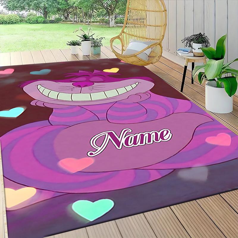 Custom Name Cheshire Cat Hearts Theme Carpet Rug Customizable Soft Washable Anti-Slip Home Living Room Sofa Mats Personalized Rug. 0909416