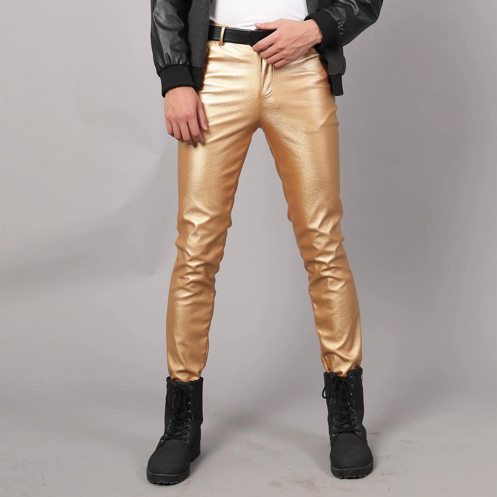 Men's Gothic Pants Spring and Autumn Waterproof Straight Elastic Comfortable Casual Stretch Slim Fashion PU Leather Pants