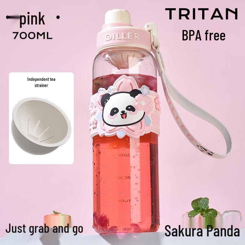Бутылка для воды Diller Sakura Panda с трубочкой, 700 мл