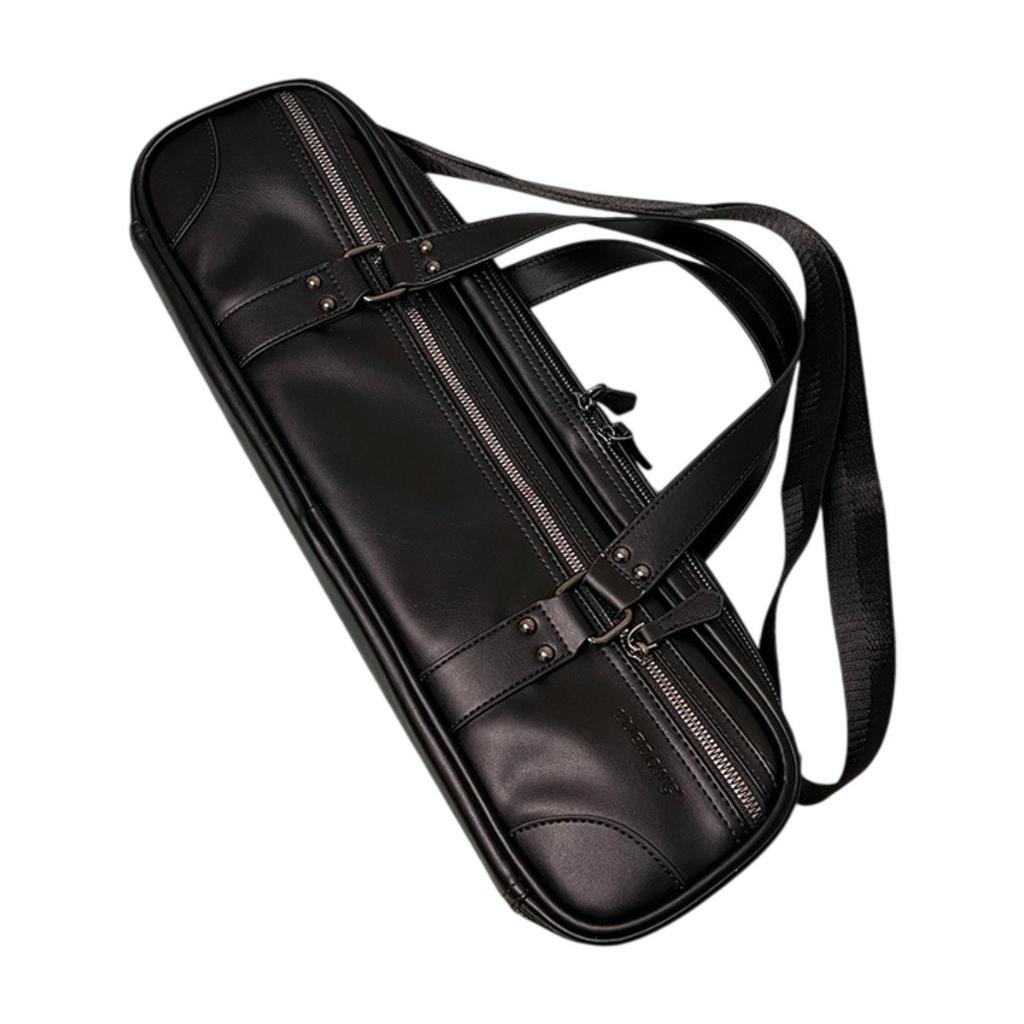Flute Case Carrying Bag Flute Gig Bag PU Leather Canvas Orchestra Instrument Plush Lining Adjustable Strap for Travel Gifts