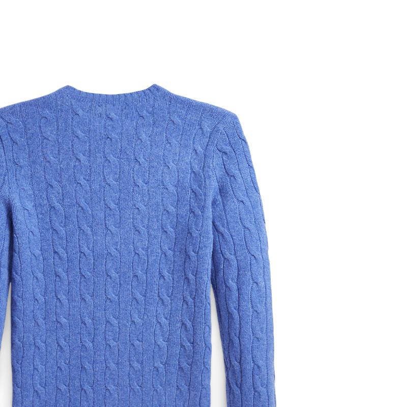 Polo Ralph Lauren Solid Color Small Pony Embroidered Cable Knit Round Neck Slim Fit Long Sleeve Sweater Women sweater Blue WMPOSWENC021034-400
