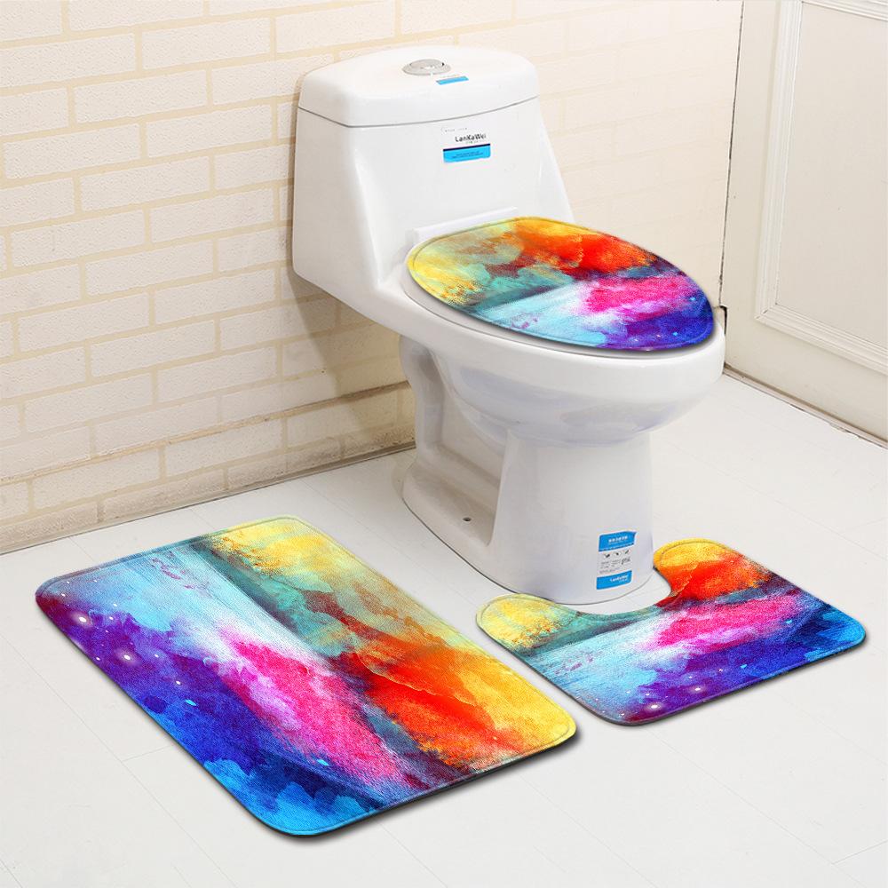 Fashion Painted Toilet Three-Piece Floor Mat Bathroom Door Mat Coffee Table Sand Carpet