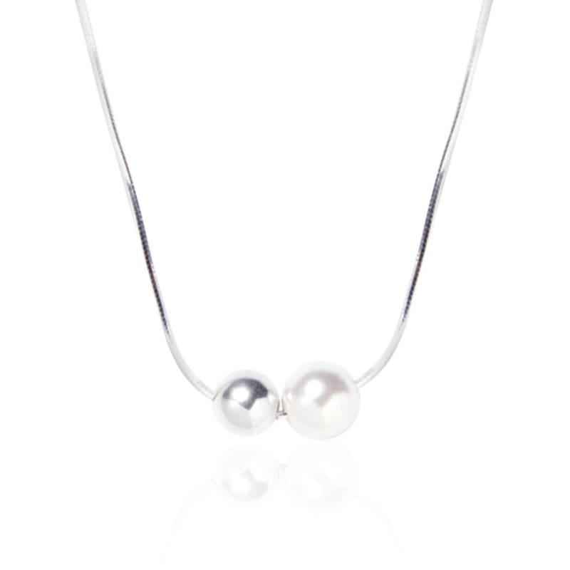 Shertz Minimal Pearl Ball Snake Chain Necklace (925 Silver)