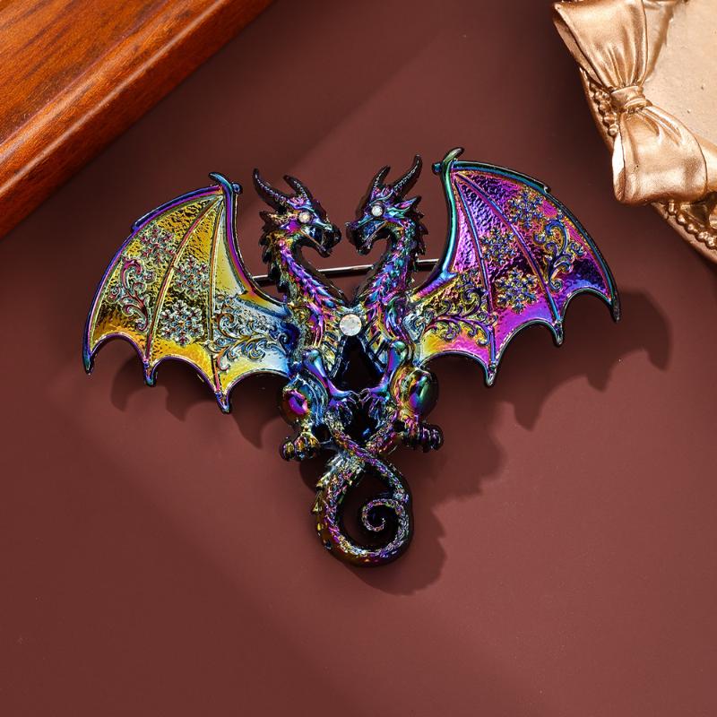 Matte Finish Metal Double Headed Dragon Brooch 1Pcs Unisex Animal Pin Fashion Accessory for Blazer Backpack Daily Outfit