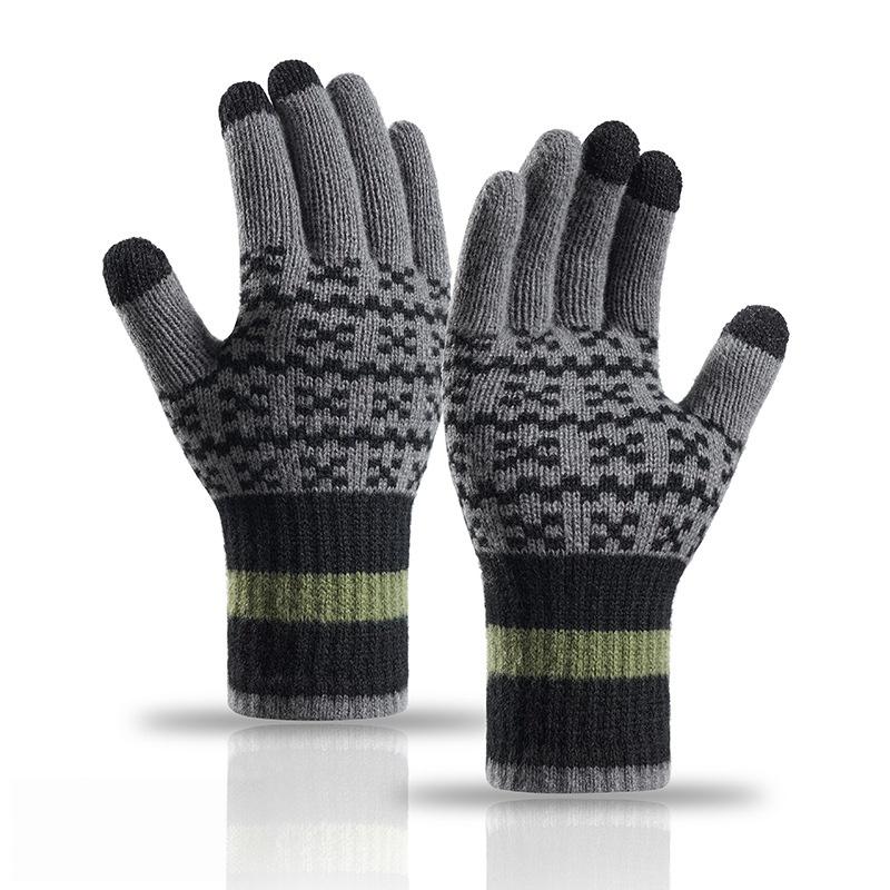 Winter Knitted Unisex Gloves Autumn Touchscreen Fleece Lined Thermal Thick Nordic Jacquard Walking Daily Wear Gloves